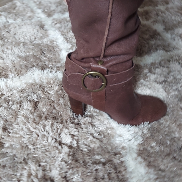 Nine West Vintage Block Heel Knee High Brown Genuine Leather Boots - Picture 2 of 6